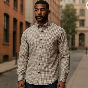 Columbia Men's XL Checkered Shirt - Brown/Tan Long Sleeve Casual Dress Shirt